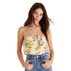 Z Supply Lemon Print Crop Top Linen Blend Cami Strappy Summer Tank Small cottage